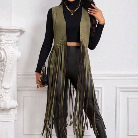 NEW FRINGE HEM OPEN FRONT VEST COAT - Picture 2 of 5